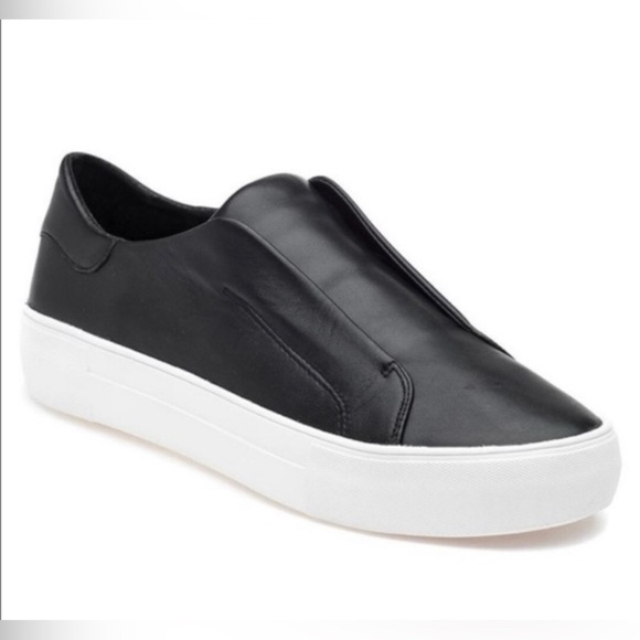 J Slides Shoes - J/Slides NYC Slip-On Platform Leather Sneakers in Black 8.5